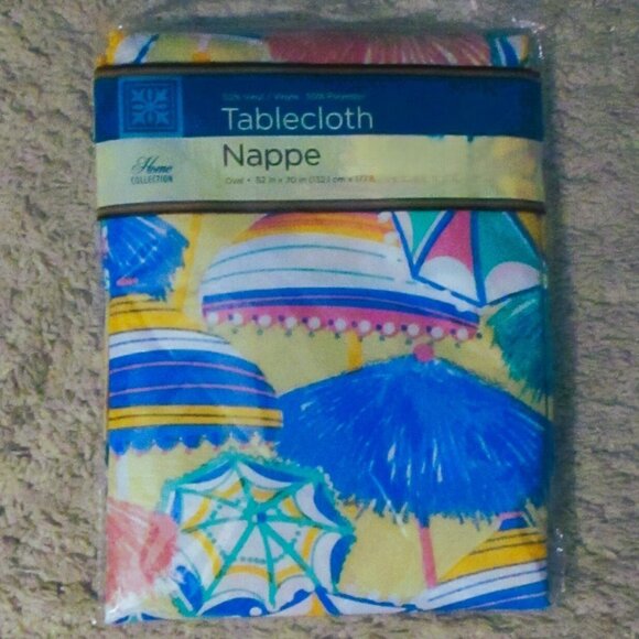 NEW Home Collection Tablecloth 52” X 70”Oval Summer Umbrellas Beach - Picture 1 of 4